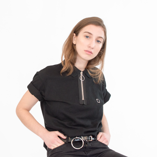 Pierced Zip Neck Polo Shirt