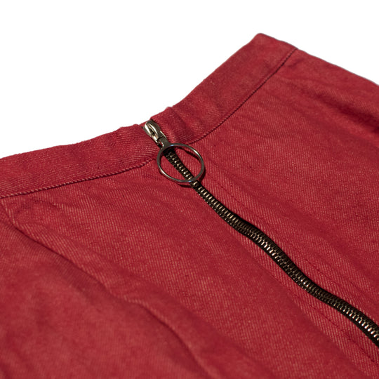 Red Denim Double Slit Skirt