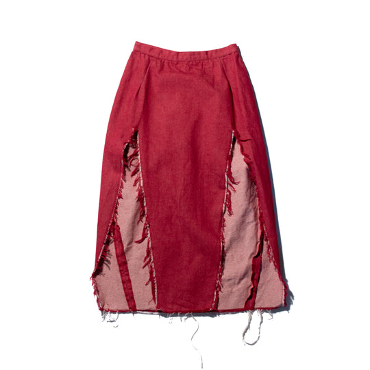 Red Denim Double Slit Skirt